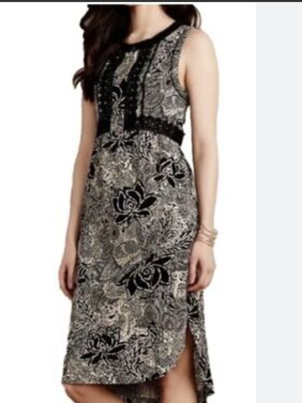 HOLDING HORSES Black & Cream Floral Sleeveless Midi Dress
